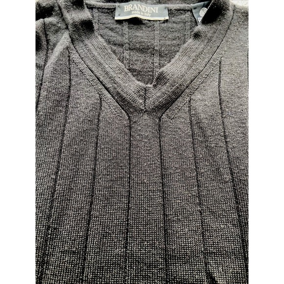 Brandini Italy Mens Sweater Size M Black Fine Merino Wool Ribbed Corporate Goth - Picture 5 of 11